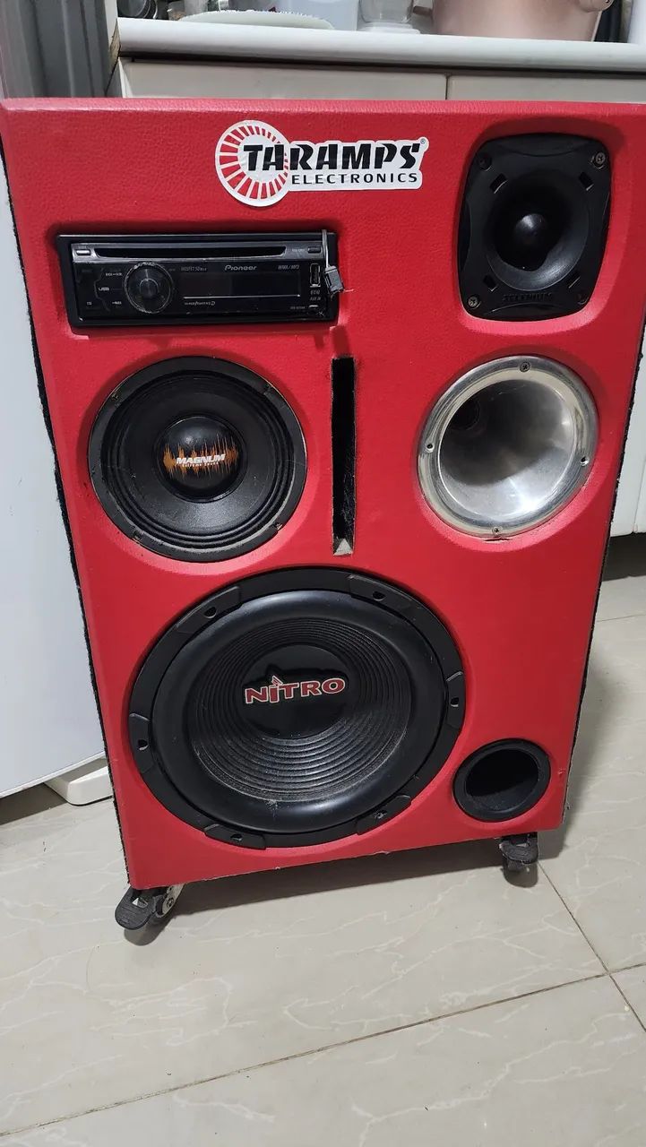 Caixa bob, falante de 12 polegadas, 02 módulos , fonte e processador, rádio pioneer 