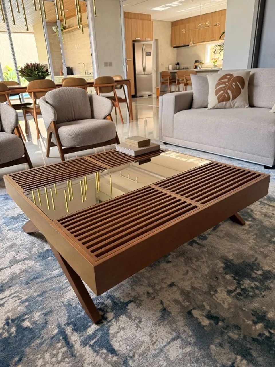 Mesa de centro quadrada em madeira maciça - 1,10 x 1,10 m - Foto 2