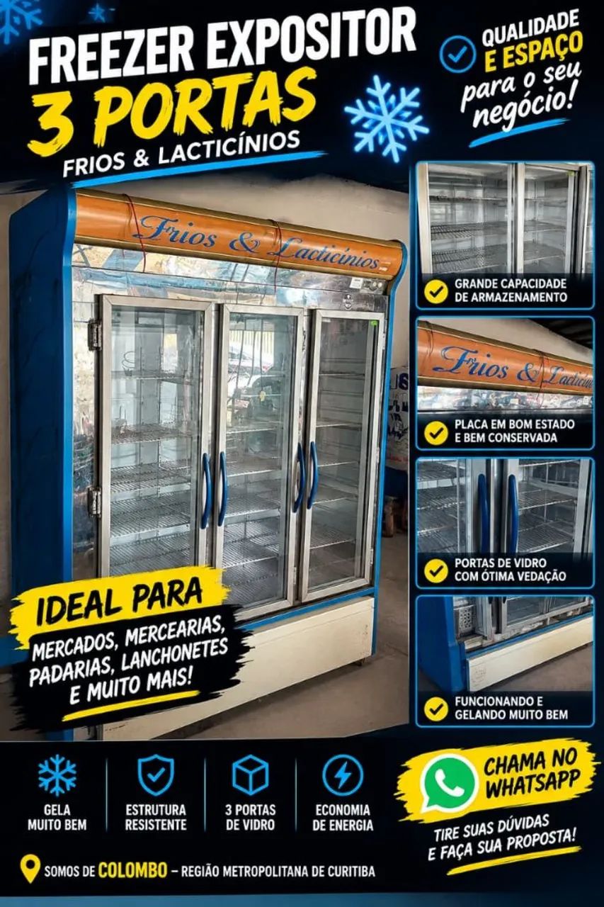 Freezer expositora 3 portas de vidro 