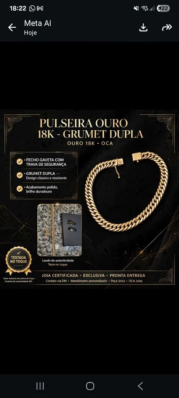 Pulseira de ouro 18k 750