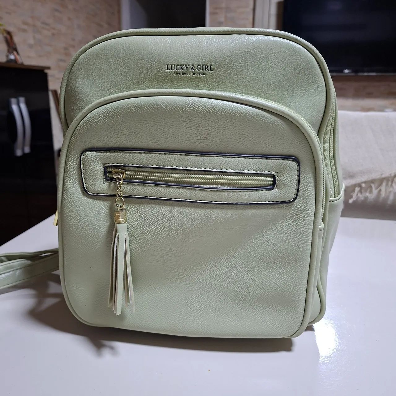 Mochila verde menta semi nova - Foto 2