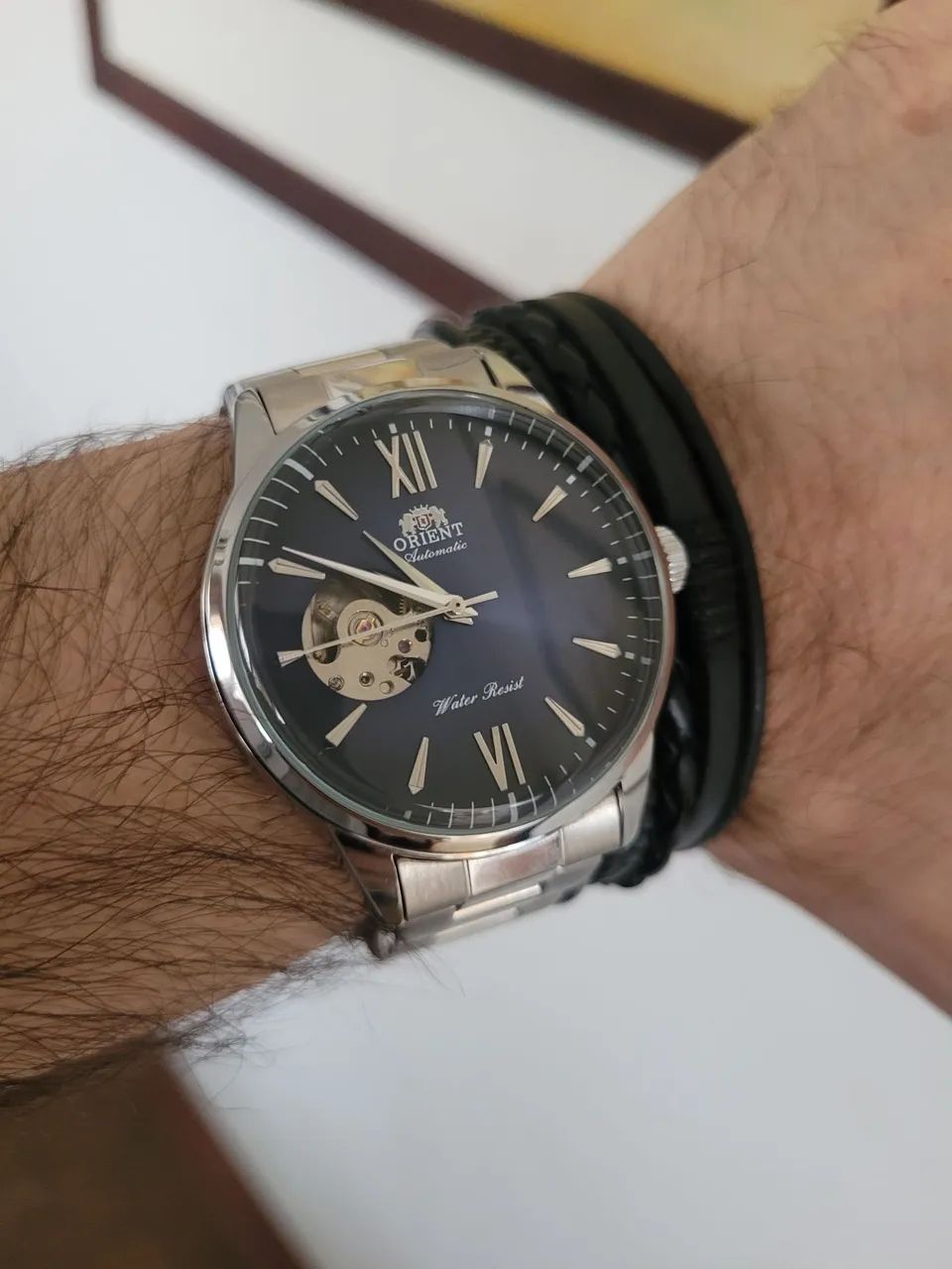 Relógio orient automático open Heart dial Azul 42mm 