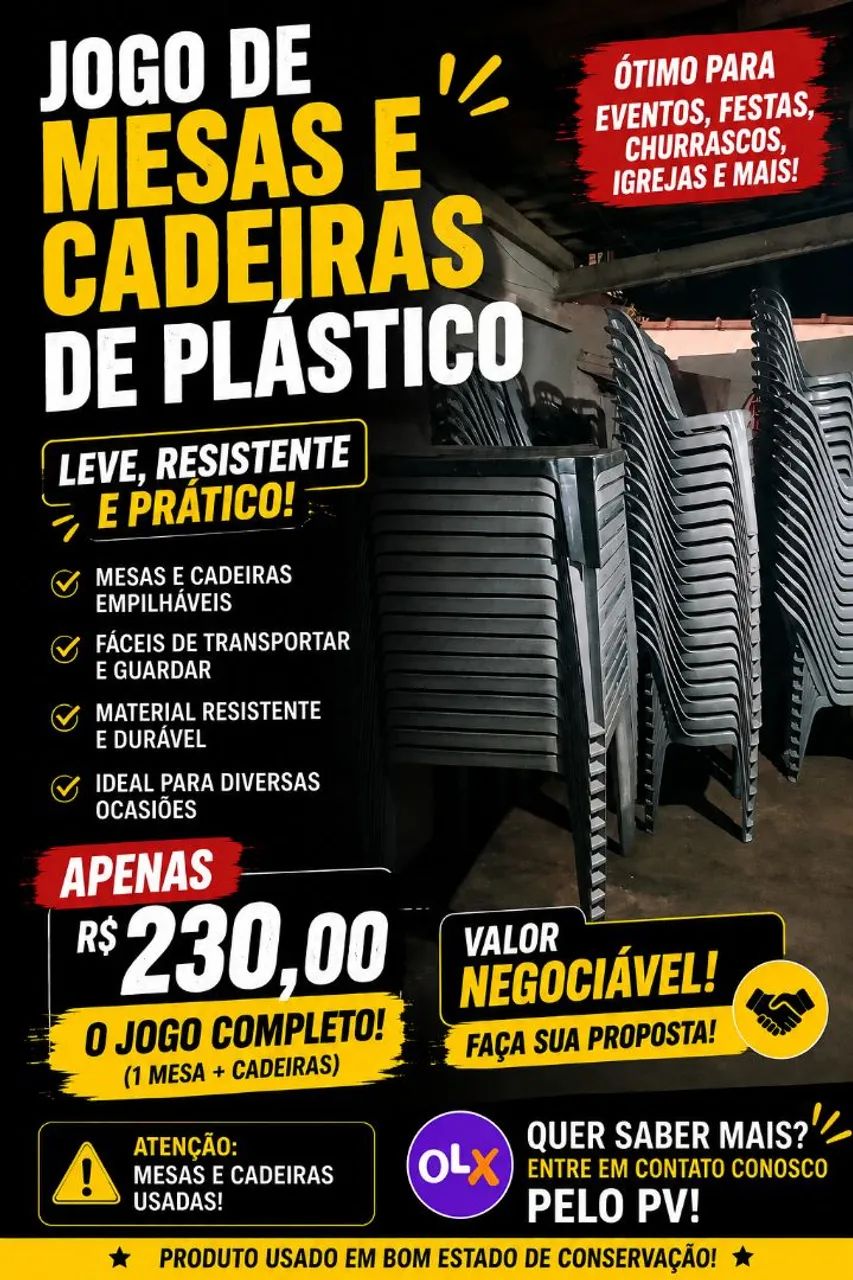 JOGO DE MESAS E CADEIRA DE PLÁSTICO 