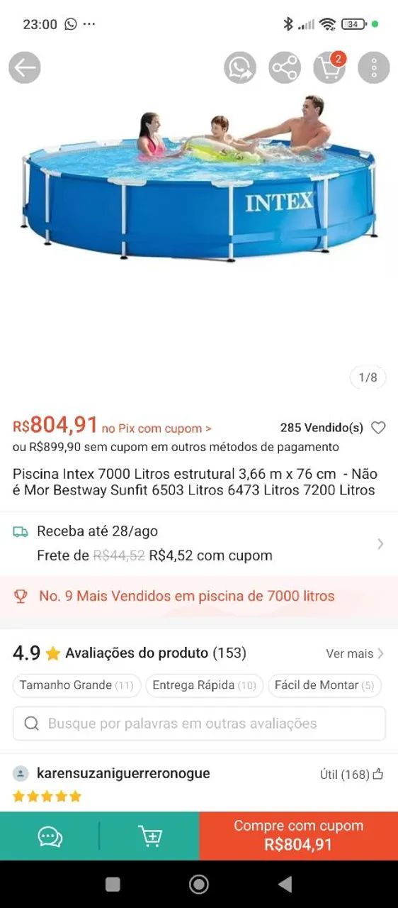 Piscina Intex 6700 litros com Bomba e produtos. - Foto 3