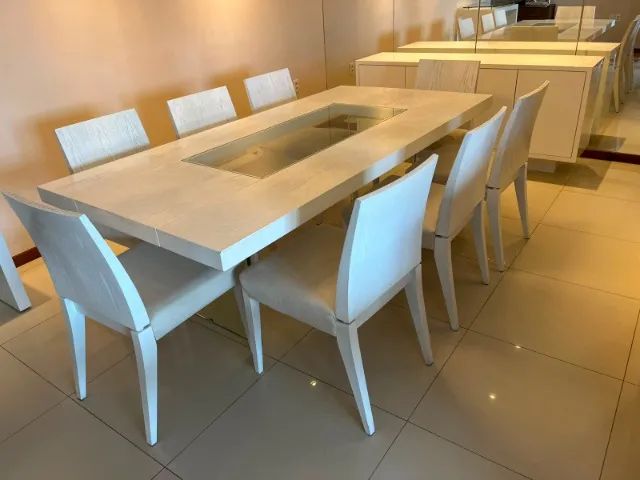 Mesa de Jantar 8 Lugares com Tampo de Vidro + 8 Cadeiras