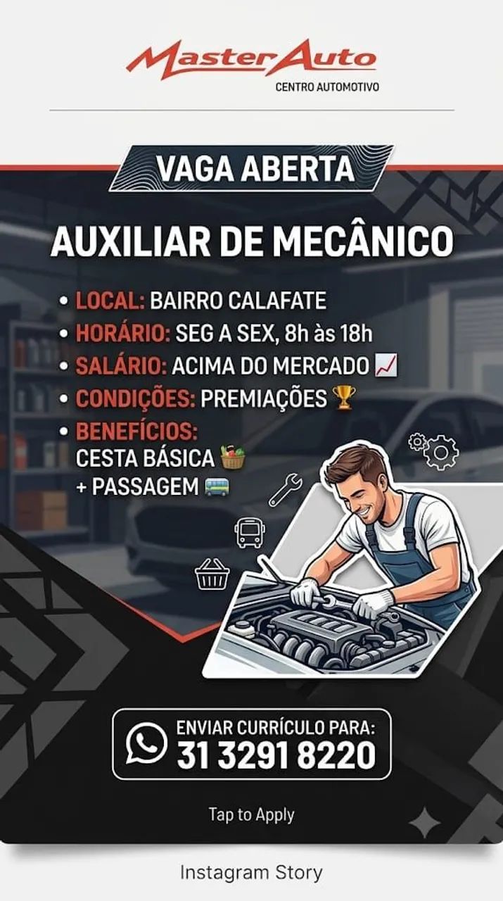 Vaga de Emprego: Auxiliar de Mecânico ?