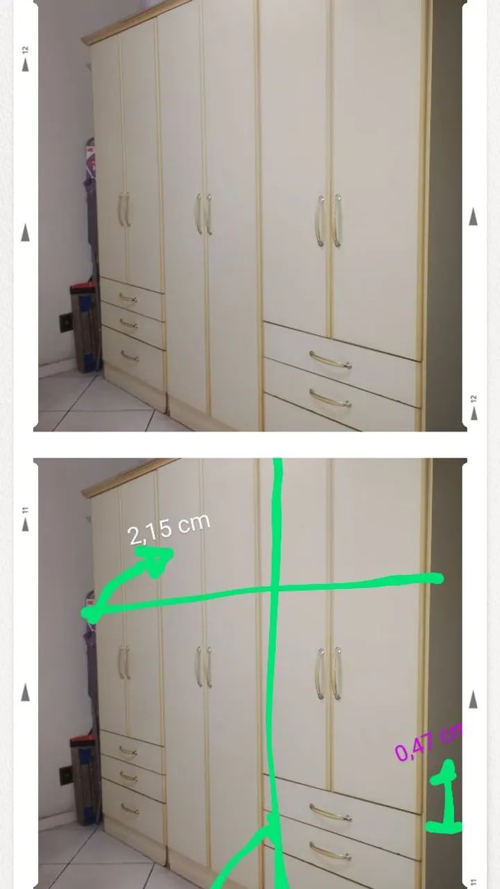 Guarda roupa usado com 6 portas e 6 gavetas.