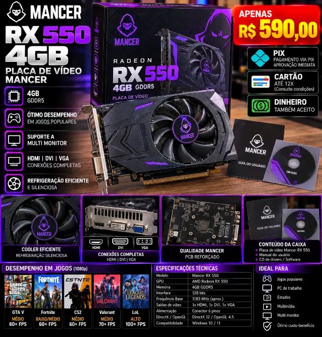 Placa de video RX550 4GB Mancer  - Foto 2