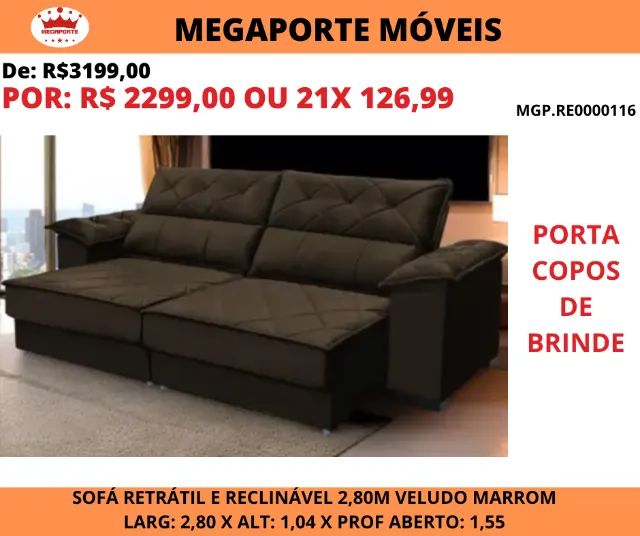 Estofado Roma Retrátil e Reclinável 2,80 Veludo Castor - Foto 2