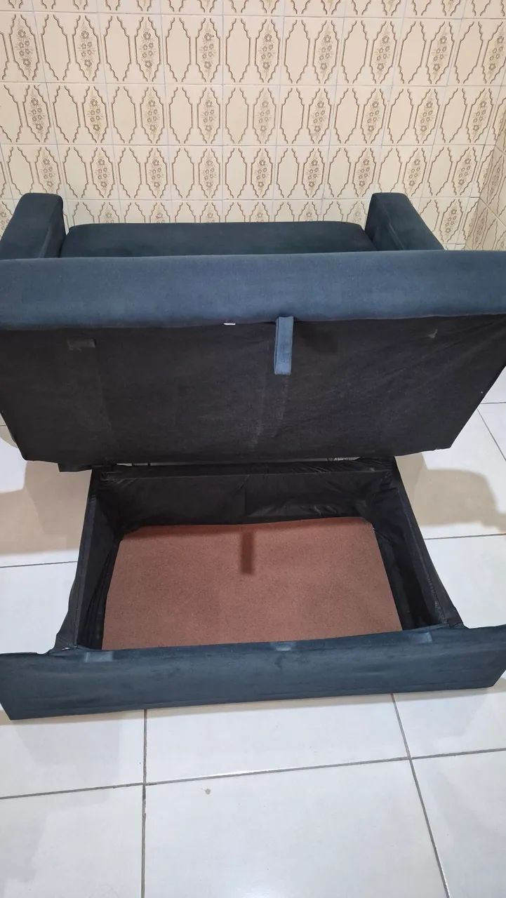 Sofá Cama 2 Lugares com Baú Veludo Azul - Foto 4