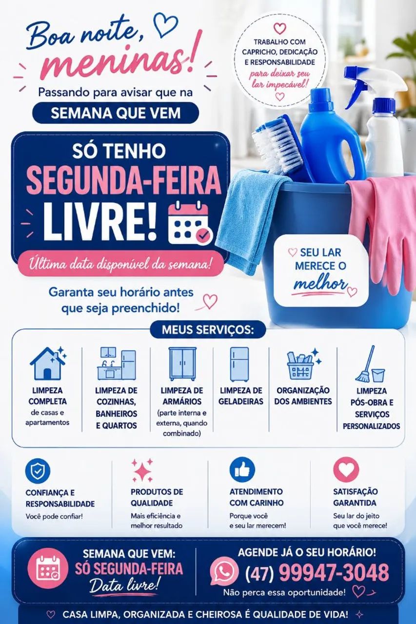 Agenda aberta pra segunda 