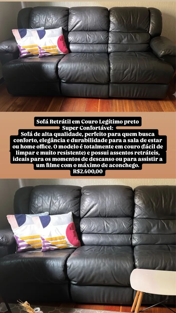Sofá em couro 3 lugares  - Foto 2