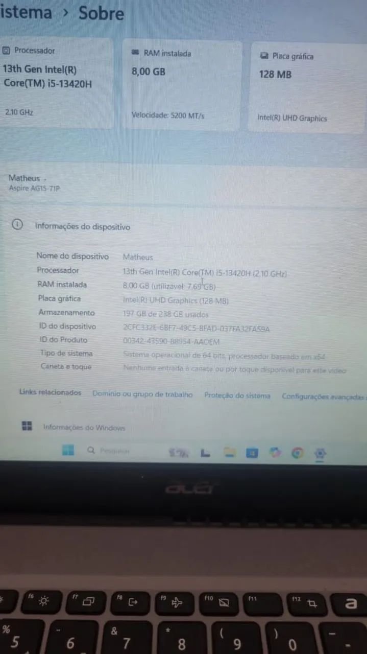 Notebook Acer Core i5 13ªGen 256GB 8GB RAM  - Foto 3