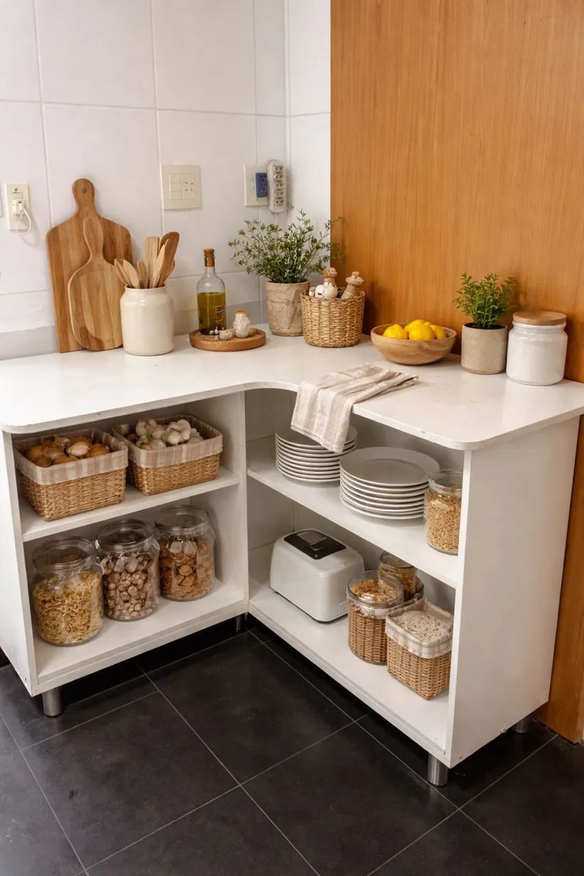 Móvel bancada em L para cozinha branco em MDF