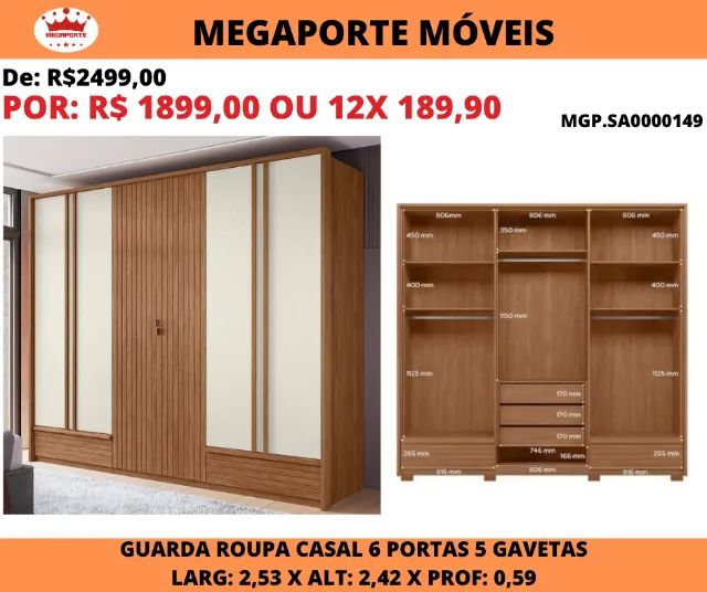 Guarda Roupa Casal 2,53 com 6P 5G
