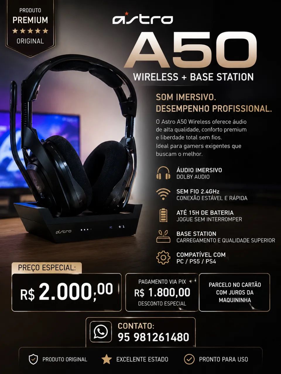 Fone de ouvido gamer A50  - Foto 2