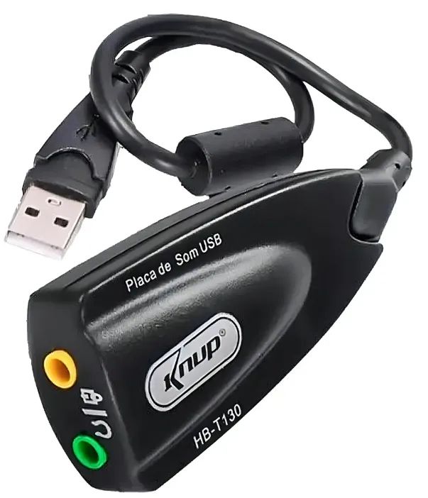 Adaptador de Áudio USB P2 som e microfone Placa Externa Preta PC Notebook