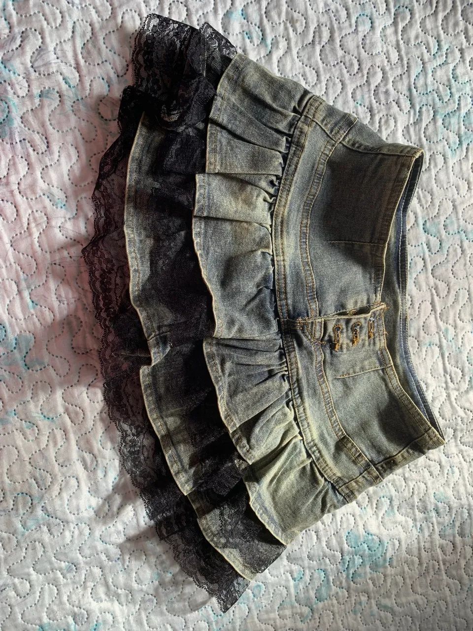 Short Saia jeans plissada (mini )