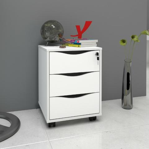Gaveteiro 3 gavetas 100% Mdf com chaves cor branco