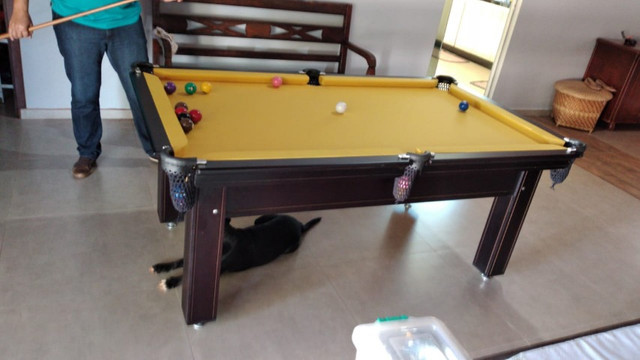 Mesa Tentação de Sinuca e Bilhar Cor Marrom Tecido Amarelo Mod. WEPF4260 - Foto 3