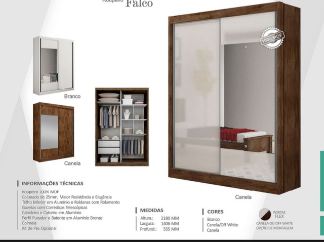 Quarto roupeiro com espelho 100% MDF 
