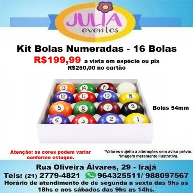 Jogo de Bolas de Sinuca Numeradas