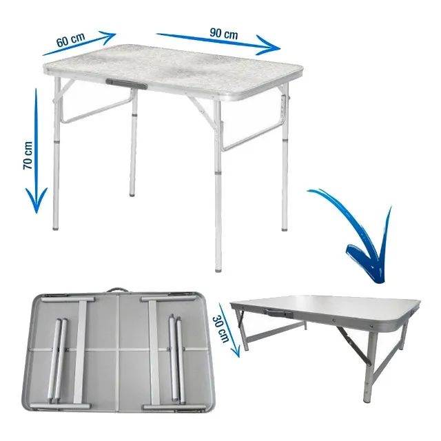 MESA DOBRAVEL DE ALUMINIO COM TAMPO DE MDF, 900 X 600 X PES DE 300 / 700 MM