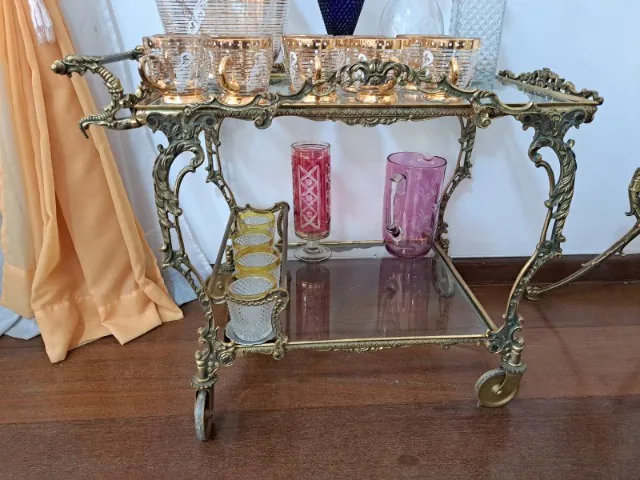 CARRINHO DE CHÁ EM BRONZE E VIDRO - PERFEITO ESTADO