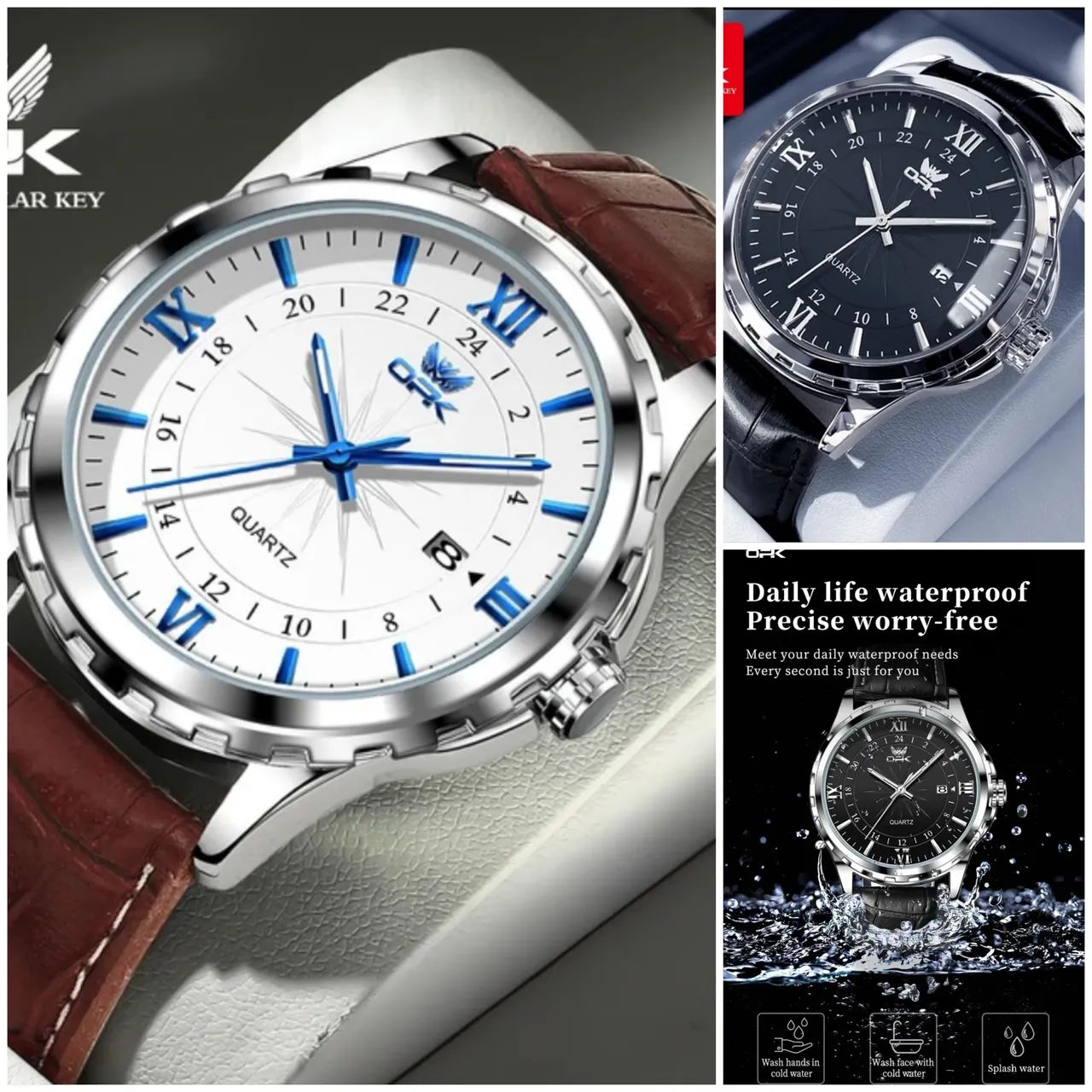 Relógio opk com data luminoso 