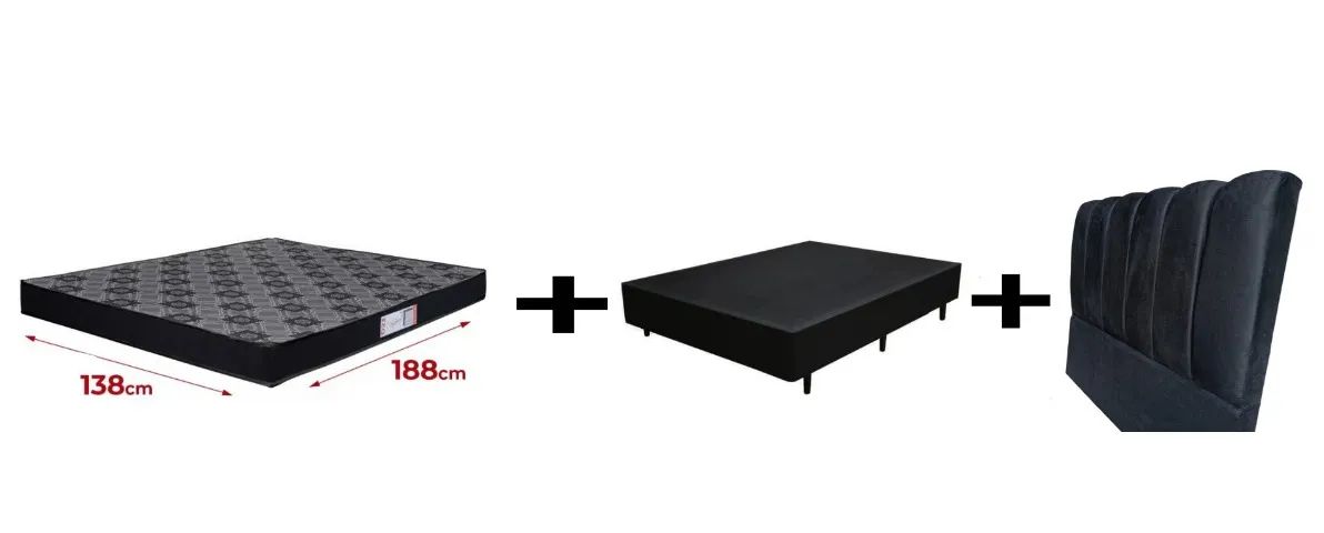 Kit Casal: Base Box + Colchão D45 17 cm + Cabeceira