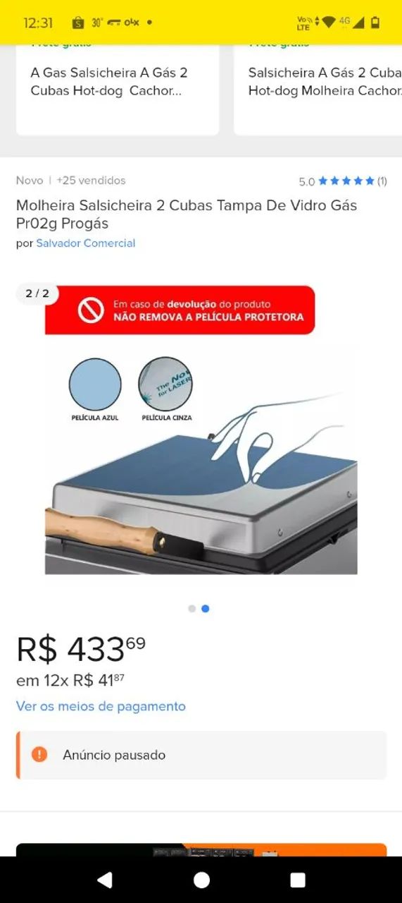 Molheira Salsicheira 2 Cubas Tampa De Vidro Gás Pr02g Progás - Foto 2