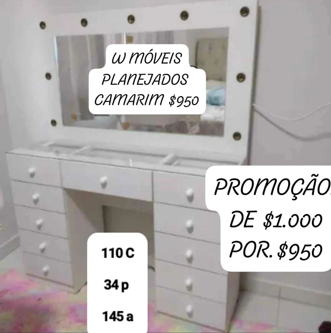 Penteadeira Camarim 100% MDF - Foto 3