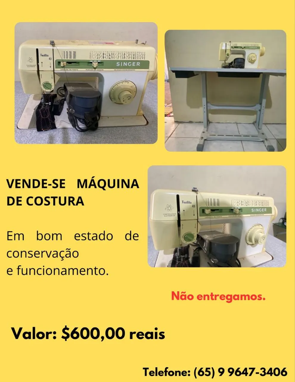 Máquina de costura Singer Facilita - R$600,00