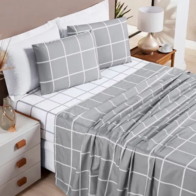 Jogo de Lençol Cinza estampado  4 peças - Foto 2