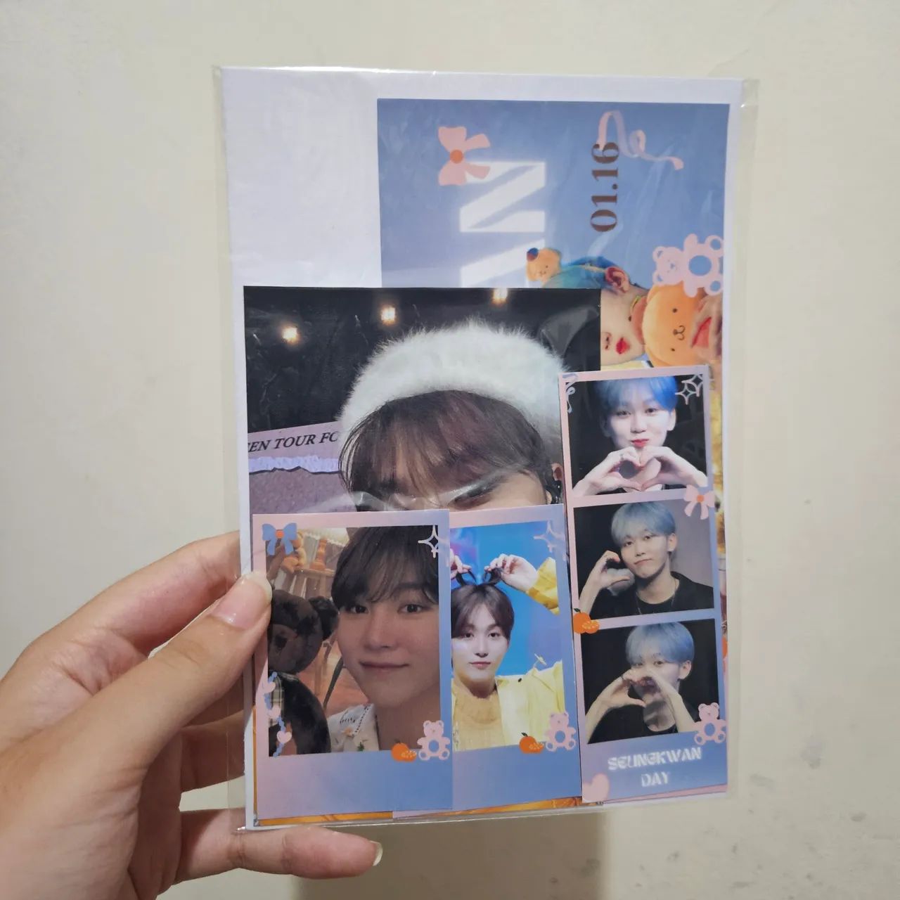 Kit com polaroid , banner , fotos vertical e postcard - Seungkwan Day