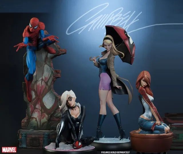 spiderman / mary jane / black cat / Gwen Stacy / Sideshow Comiquette 1/5 J. Scott Campbell - Foto 4