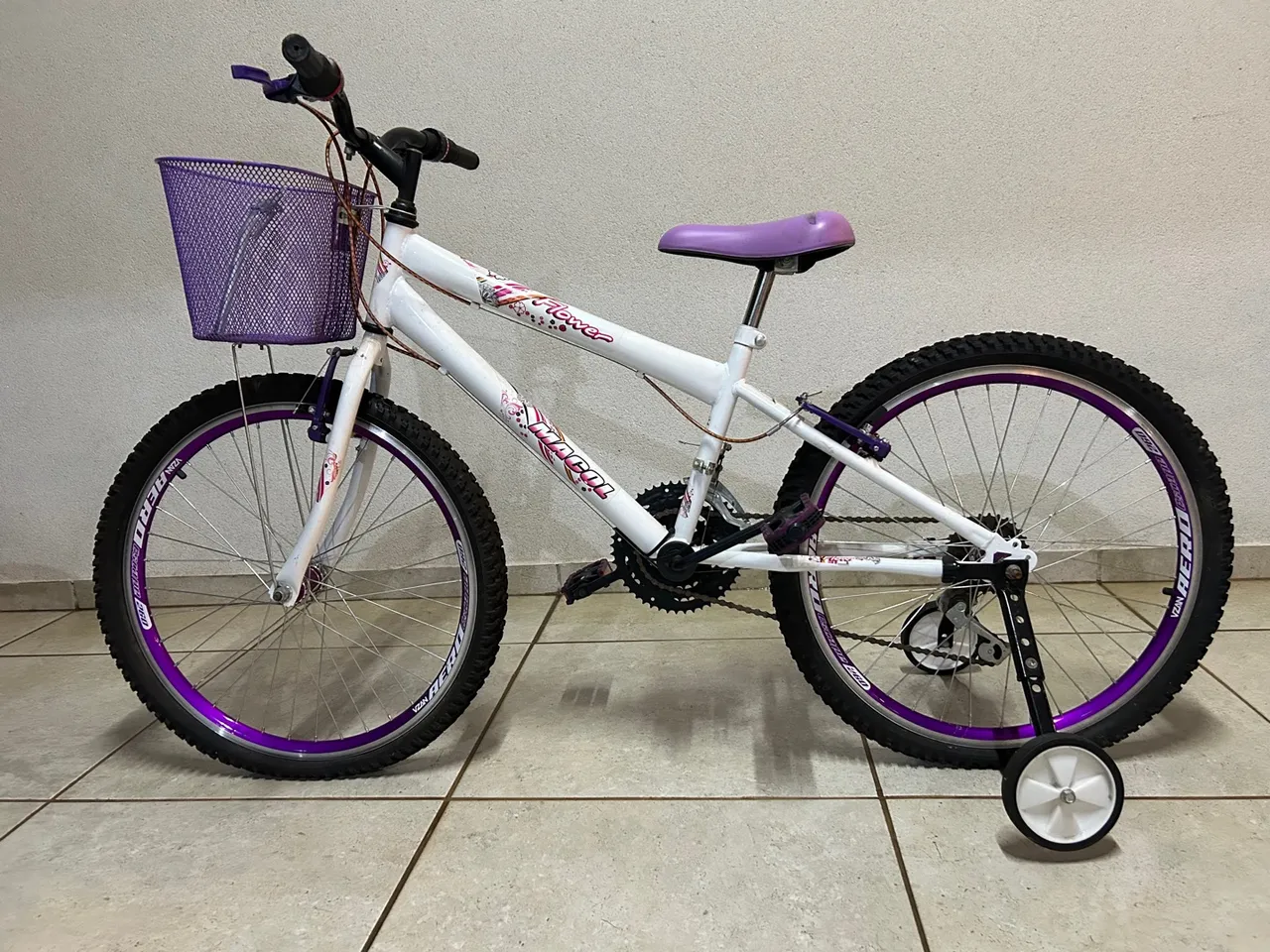 Bicicleta Aro 20 Infantil Feminina - Roxa e Branca