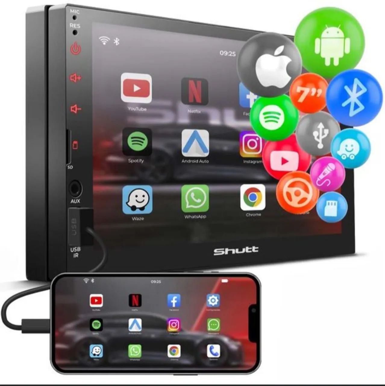 Central Multimídia Universal 2 Din 7" Espelha Android e ios<br><br>Shutt New Miami