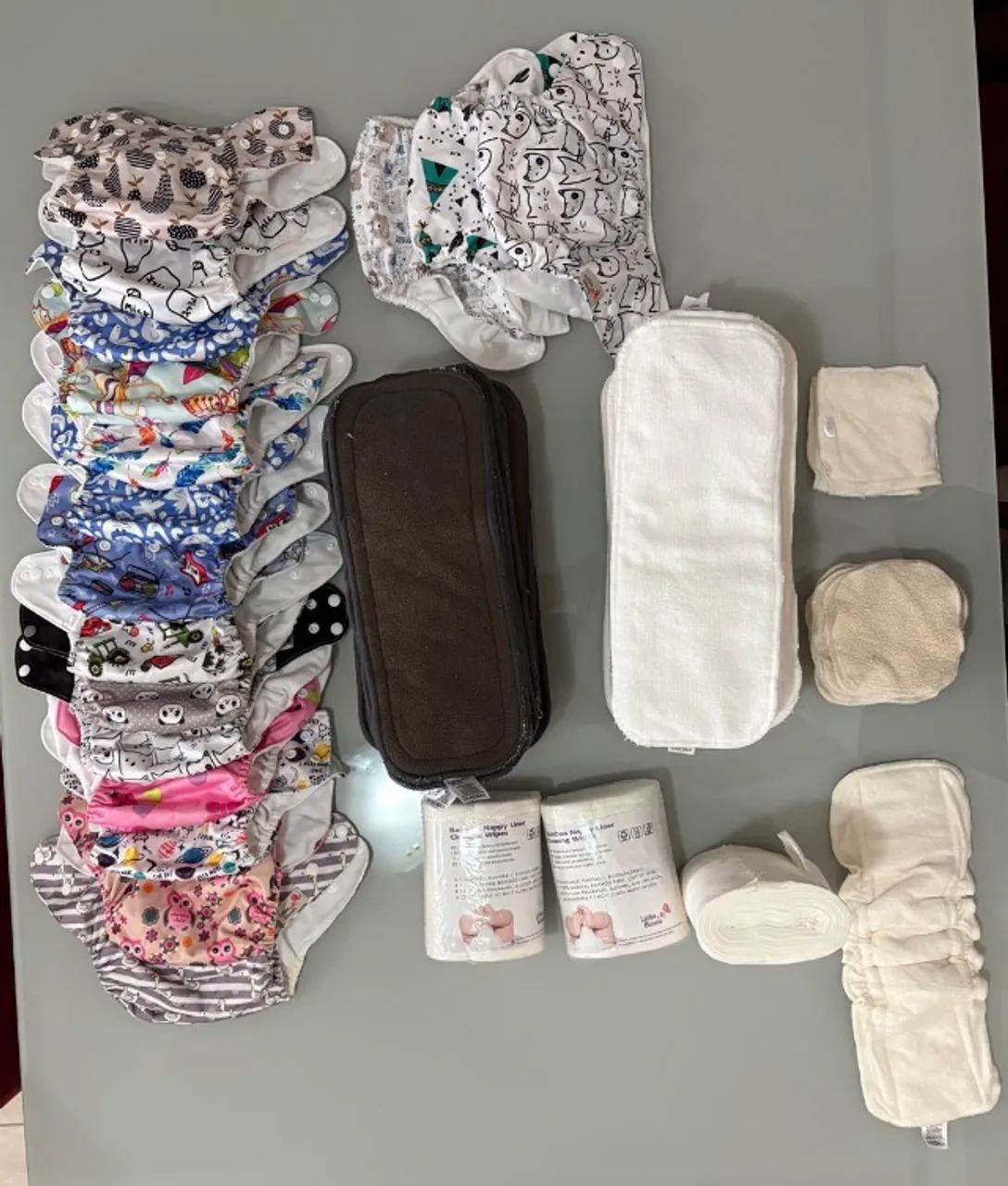 Fraldas ecológicas (capas, absorventes, paninhos de limpeza)