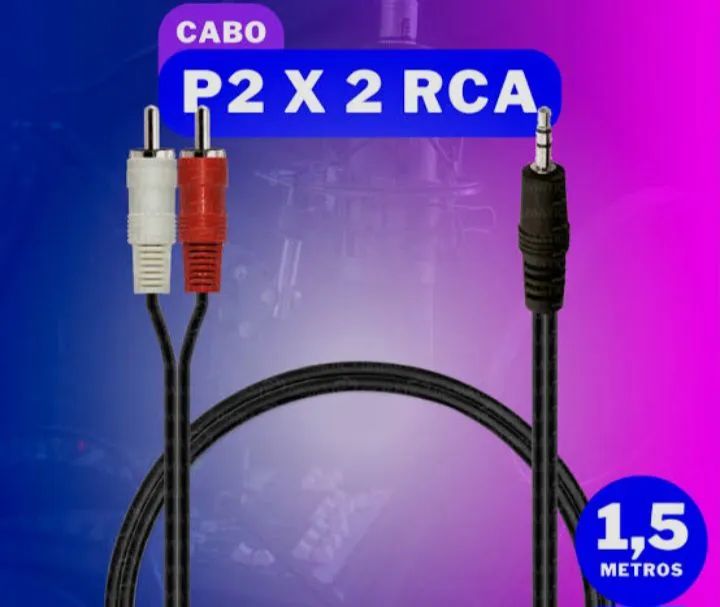 Cabo P2 X 2 RCA 1,5 Metros - entrega grátis 