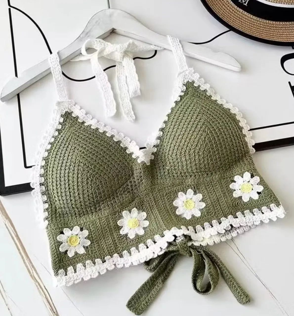 Top crochê estilo halter