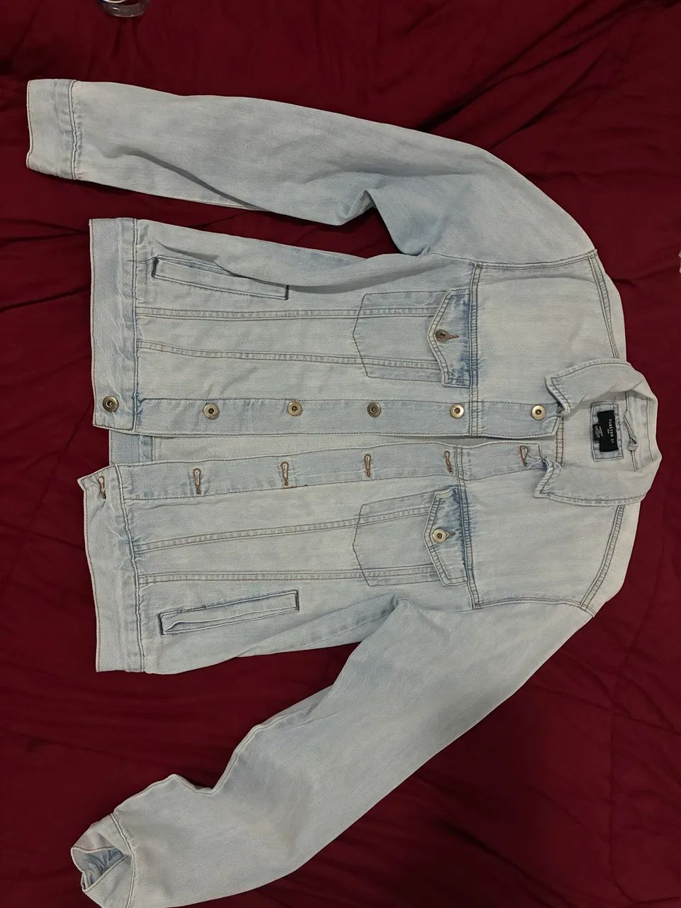 jaqueta jeans forever 21 azul claro