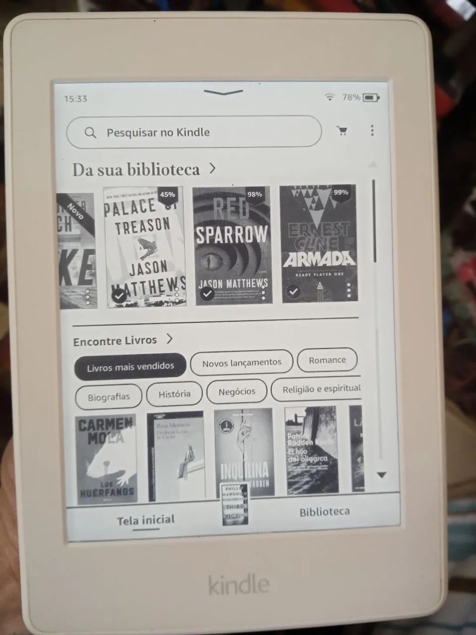 Kindle Paperwhite 7 Branco, cabo, 310 luvros