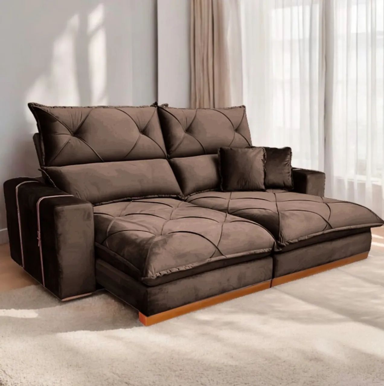 Sofá Retrátil Confort Max 2,00 m Veludo Marrom