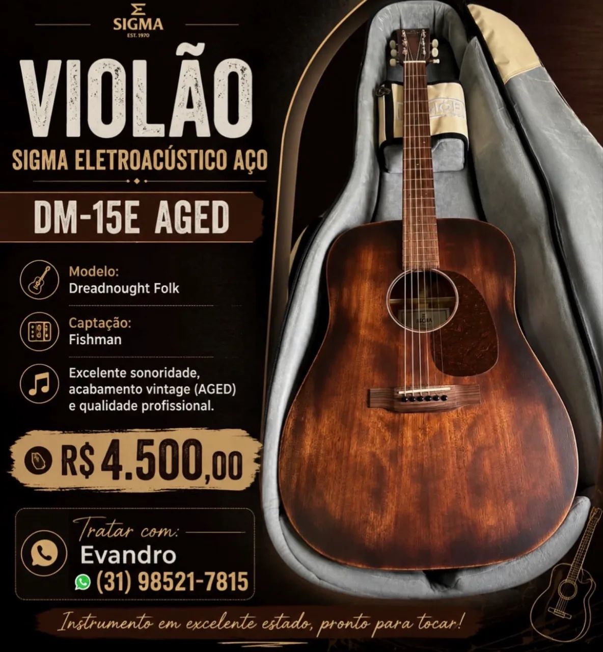 Vendo Violão Sigma Eletroacústico  4.100,00