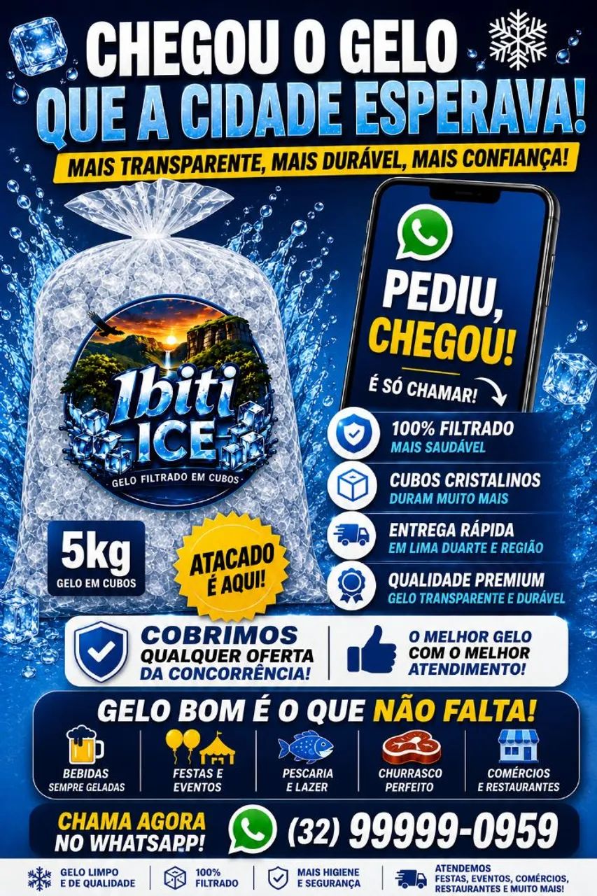 Gelo em cubos duplamente filtrado 