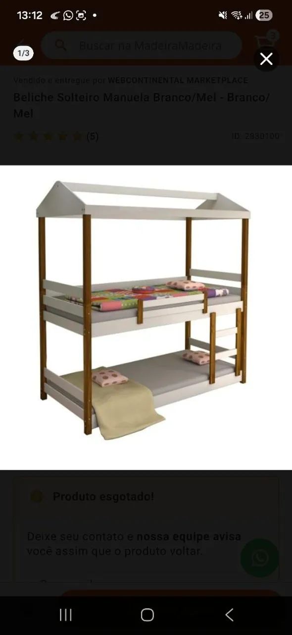 CAMA BELICHE SOLTEIRO DE CASINHA - COR BRANCO / MEL - Foto 2
