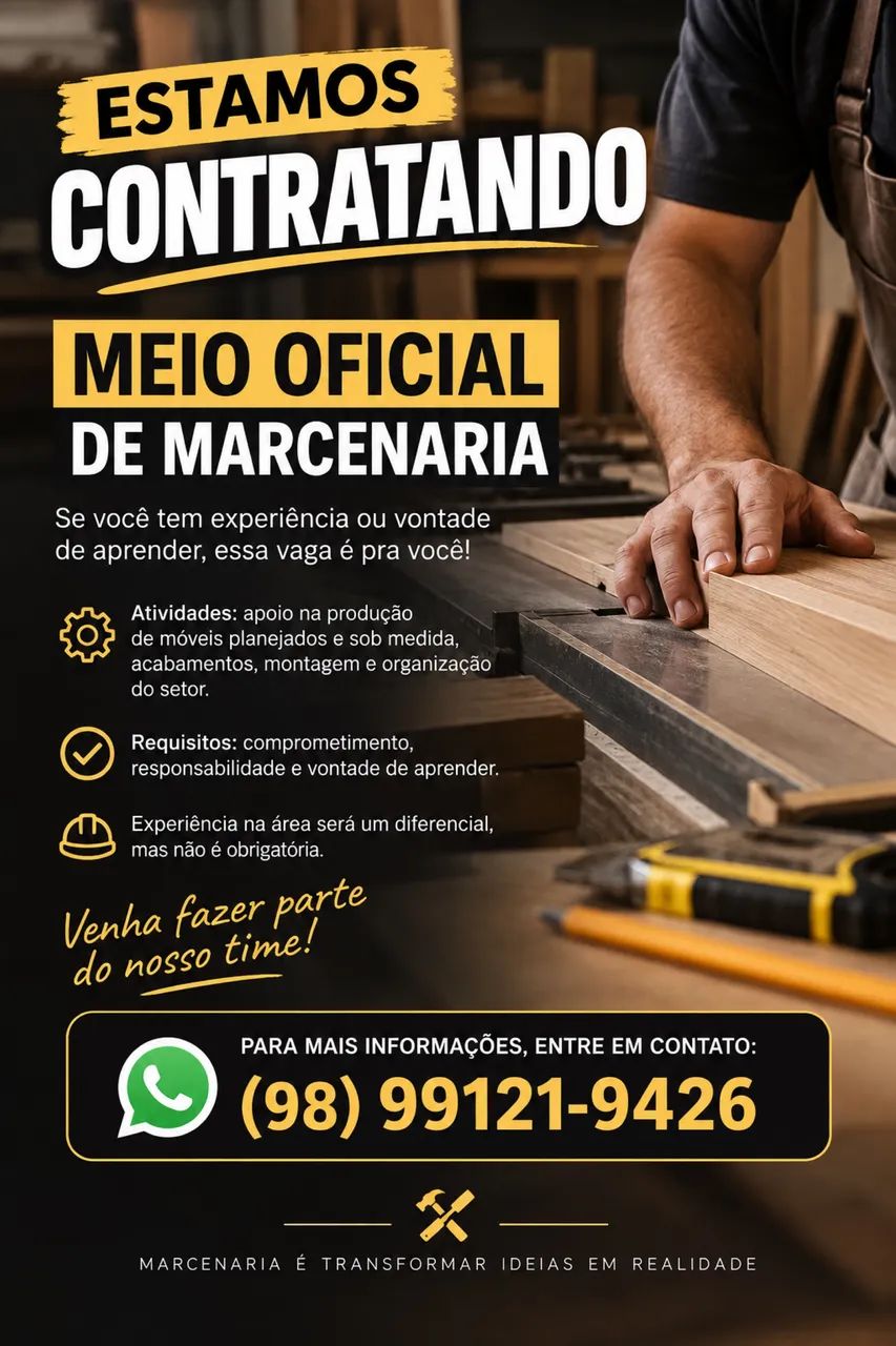 Contrata-se Meio Oficial de Marcenaria