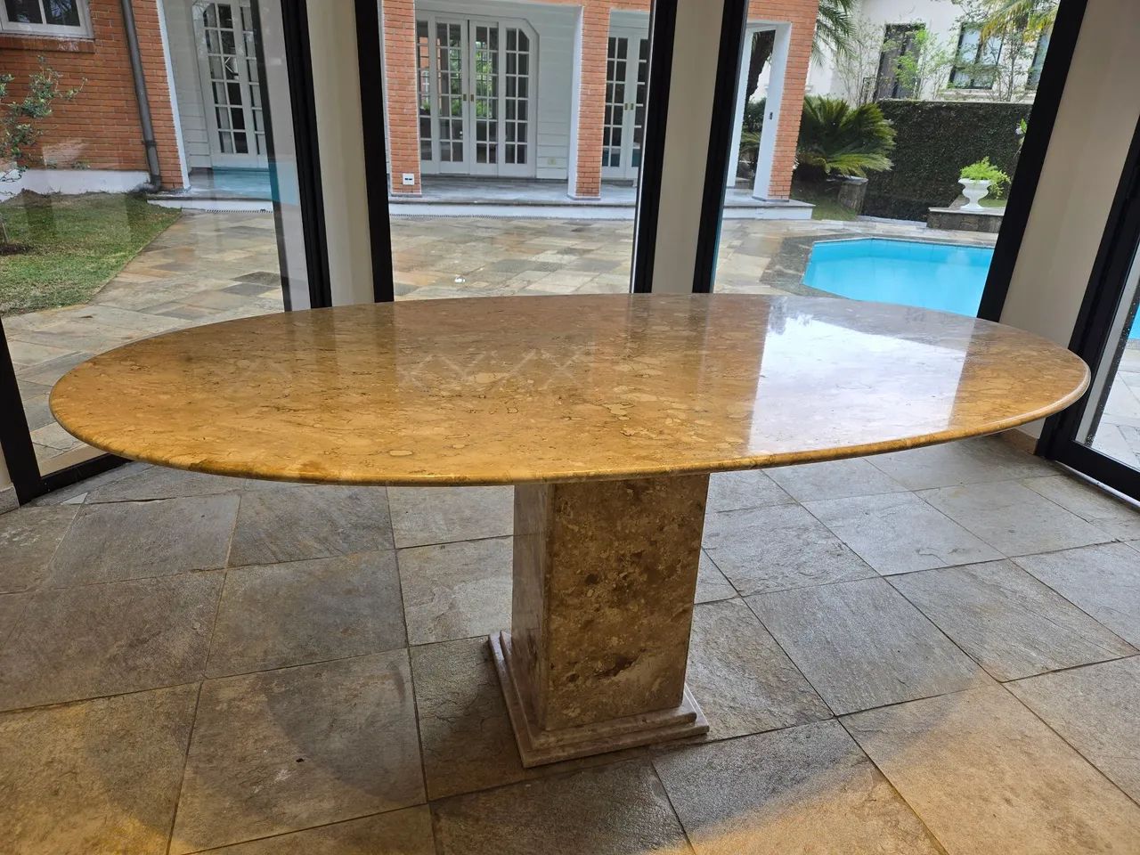 MESA OVAL MARMORE TRAVERTINO - Foto 2