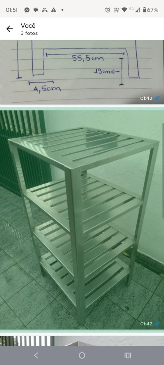 Estante em inox 304, quatro prateleiras vazadas A: 1,35m x L: 65cm x Profundidade: 58,5 - Foto 4